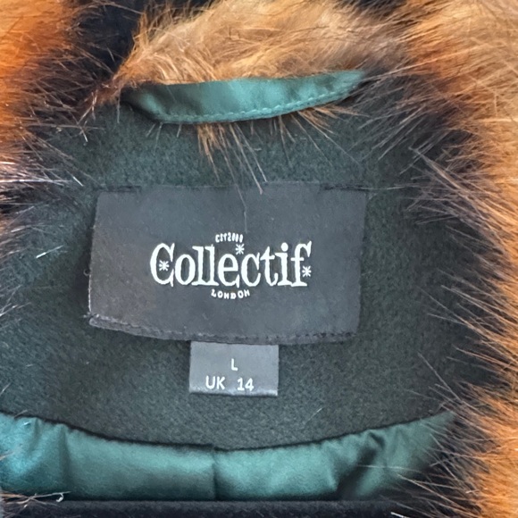 Collectif Jackie Coat with Brown Faux Fur - Green - Picture 5 of 9